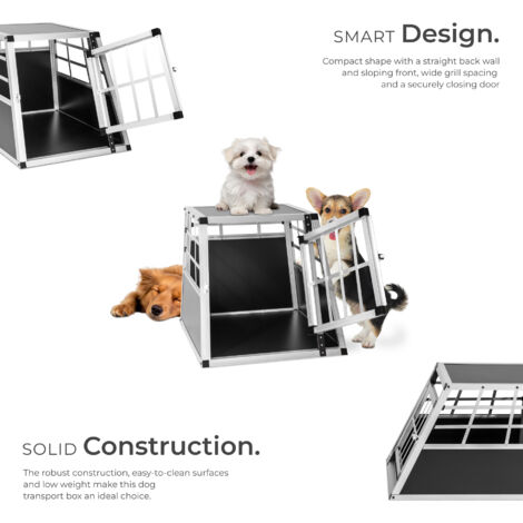 Large Aluminum Pet Travel Crate - Trapezoidal Dog Cat Carrier For Car, 69x65x90cm, Single Door With Washable Mat