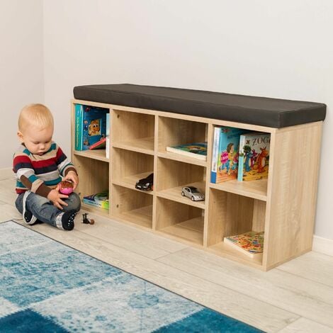 Shoe Rack - storage cabinet for 10 pairs of shoes, bench with seat cushion, 103.5 x 48 x 30 cm - shoe cabinet, shoe cupboard, shoe storage cabinet - dark grey/light oak