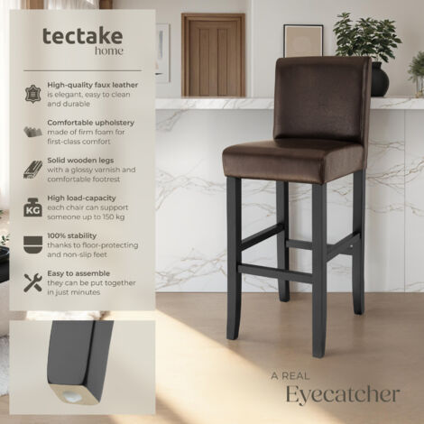 Breakfast bar stool made of artificial leather - bar stool, kitchen stool, wooden stool - brown