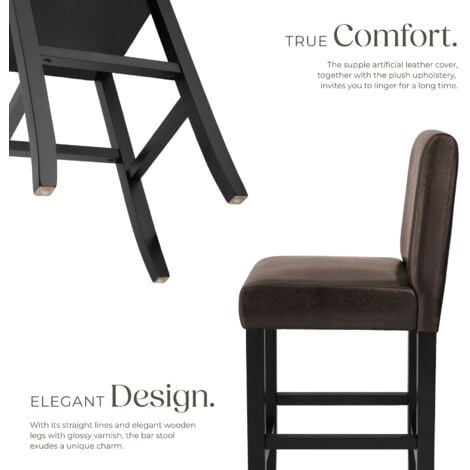 Breakfast bar stool made of artificial leather - bar stool, kitchen stool, wooden stool - brown