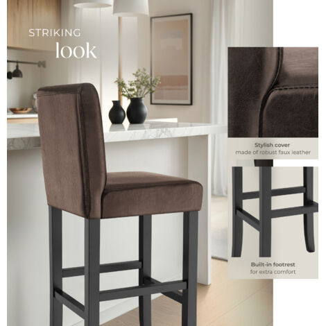 Breakfast bar stool made of artificial leather - bar stool, kitchen stool, wooden stool - brown