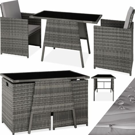 Garden Furniture Set Lausanne - 2 chairs, table, 2 person bistro set - garden tables and chairs, garden furniture set, outdoor table and chairs - grey