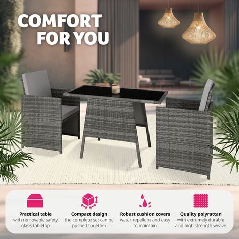 Garden Furniture Set Lausanne - 2 chairs, table, 2 person bistro set - garden tables and chairs, garden furniture set, outdoor table and chairs - grey