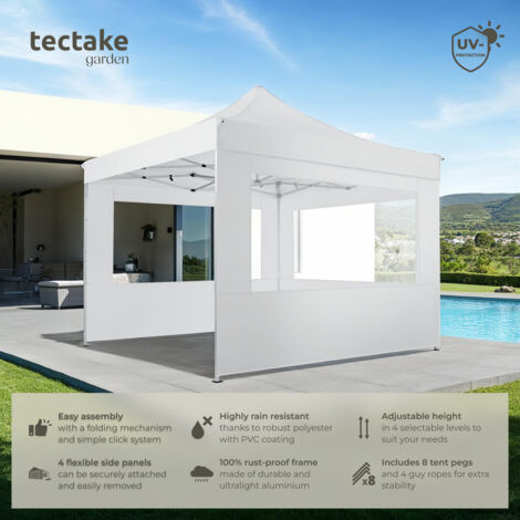 Gazebo Olivia - 3 x 3 m, with aluminium frame, 4 side panels, weather-resistant - garden gazebo, gazebo with sides, camping gazebo - white
