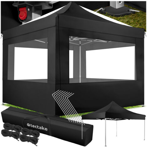 Gazebo Olivia - pop-up, 3 x 3 m, with aluminium frame, 4 side panels, waterproof - garden gazebo, gazebo with sides, camping gazebo - black