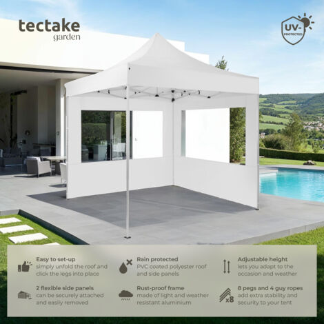 Gazebo Olivia - 3 x 3 m, with aluminium frame, 2 side panels, waterproof - garden gazebo, gazebo with sides, camping gazebo - white