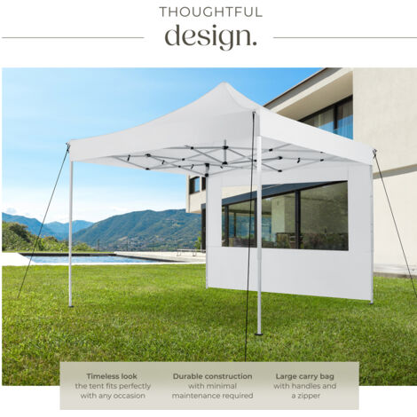 Gazebo Olivia - 3 x 3 m, with aluminium frame, 2 side panels, waterproof - garden gazebo, gazebo with sides, camping gazebo - white