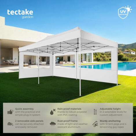 Gazebo Viola - 6 x 3 m, with aluminium scissor frame, 2 side panels, waterproof - garden gazebo, gazebo with sides, camping gazebo - white