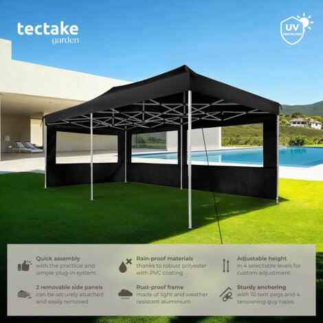 Gazebo Viola - 6 x 3 m, with aluminium scissor frame, 2 side panels, waterproof - garden gazebo, gazebo with sides, camping gazebo - black