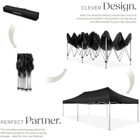 Gazebo Viola - 6 x 3 m, with aluminium scissor frame, 2 side panels, waterproof - garden gazebo, gazebo with sides, camping gazebo - black