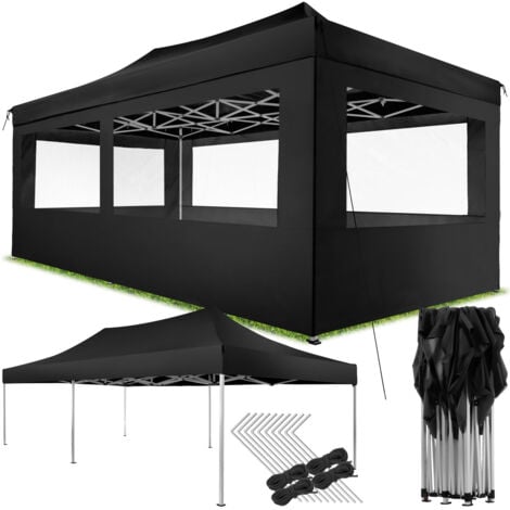 Gazebo Viola - 6 x 3 m, aluminium scissor frame, 4 side panels, weather-resistant - garden gazebo, gazebo with sides, camping gazebo - black