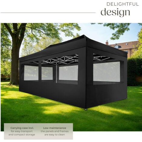 Gazebo Viola - 6 x 3 m, aluminium scissor frame, 4 side panels, weather-resistant - garden gazebo, gazebo with sides, camping gazebo - black