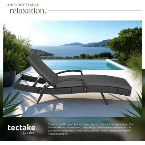 Sun Lounger Oceane - with aluminum frame, 5-step adjustable backrest, UV-resistant - reclining sun lounger, garden lounge chair, sun chair - black
