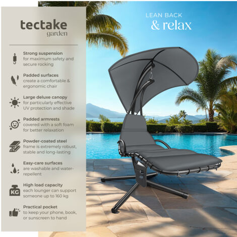 Hanging Chair Elaria - large sun canopy with UV-protection, sturdy - Hanging chair, Swing chair, Floating chair - grey