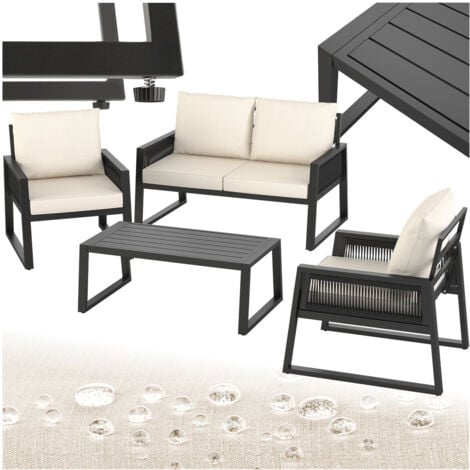 Garden Furniture Set Capri in a Corded Design and Aluminium Frame - Sofa set, garden lounge, garden furniture - Set 1 (1 x sofa / 1 x table / 2 x armchairs)