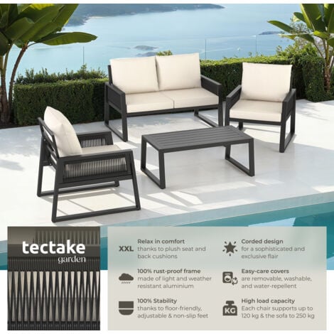 Garden Furniture Set Capri in a Corded Design and Aluminium Frame - Sofa set, garden lounge, garden furniture - Set 1 (1 x sofa / 1 x table / 2 x armchairs)