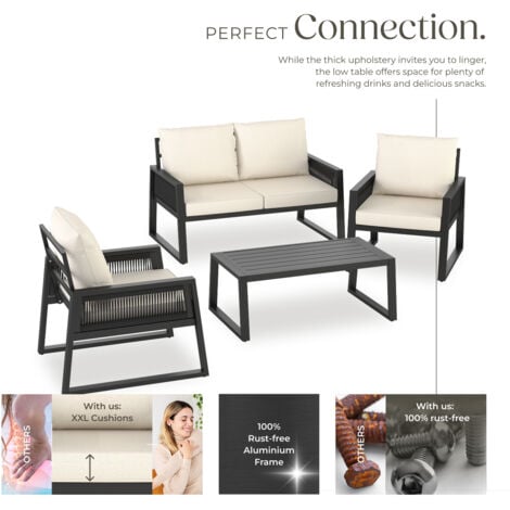 Garden Furniture Set Capri in a Corded Design and Aluminium Frame - Sofa set, garden lounge, garden furniture - Set 1 (1 x sofa / 1 x table / 2 x armchairs)