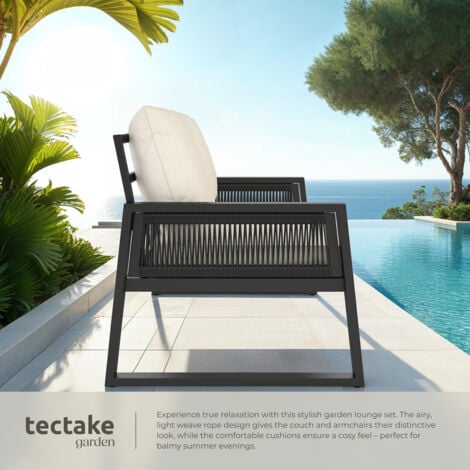 Garden Furniture Set Capri in a Corded Design and Aluminium Frame - Sofa set, garden lounge, garden furniture - Set 1 (1 x sofa / 1 x table / 2 x armchairs)