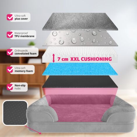 Orthopedic Dog Bed Kimba - thick and ergonomic padding with raised edge, washable - Dog bed, Dog basket, Dog sofa - XL (112 x 85 x 18 cm)