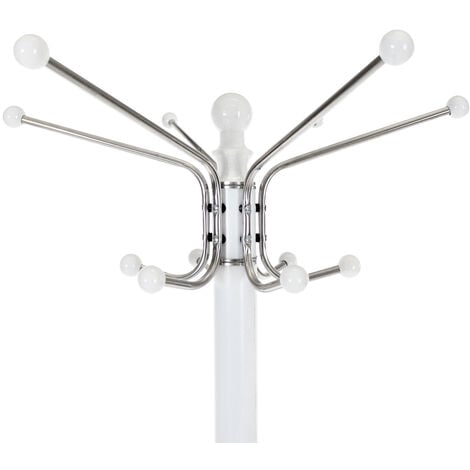 Coat Stand - 16 hooks, with umbrella and bag holder - coat rack, coat hook rack, clothes stand - white