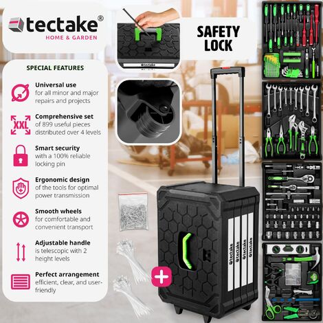 Tool Box - 899-piece tool set, clear arrangement on 4 levels, with wheels - tool box on wheels, tool case, tool trolley