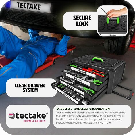 Tool Box - 899-piece tool set, clear arrangement on 4 levels, with wheels - tool box on wheels, tool case, tool trolley