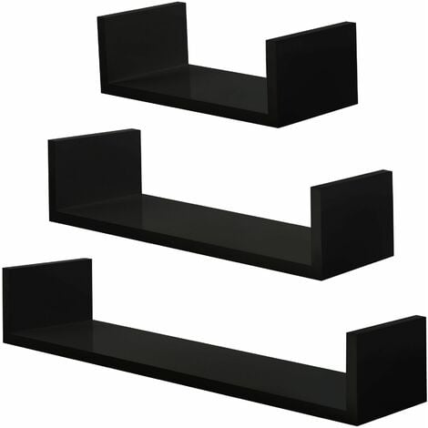 3 floating shelves Luisa - wall shelf, wall mounted shelf, hanging shelf - black