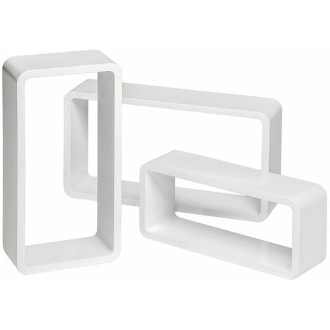 Floating Shelves Leonie - set of 3, retro design, invisible installation, 15 kg load capacity - wall shelf, wall mounted shelf, hanging shelf - white