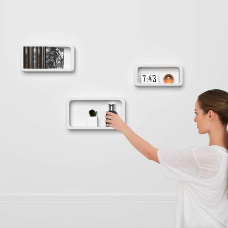 Floating Shelves Leonie - set of 3, retro design, invisible installation, 15 kg load capacity - wall shelf, wall mounted shelf, hanging shelf - white
