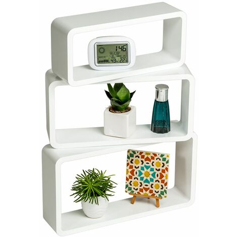 Floating Shelves Leonie - set of 3, retro design, invisible installation, 15 kg load capacity - wall shelf, wall mounted shelf, hanging shelf - white