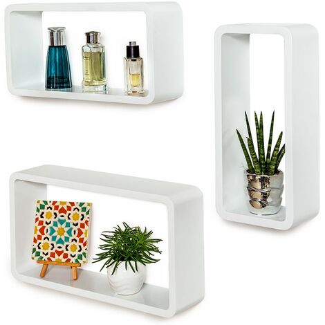 Floating Shelves Leonie - set of 3, retro design, invisible installation, 15 kg load capacity - wall shelf, wall mounted shelf, hanging shelf - white