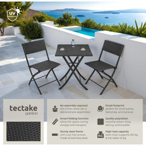 Garden Furniture Set Trevi - 2 chairs, 1 table, bistro set, foldable - garden tables and chairs, garden furniture set, outdoor table and chairs - black