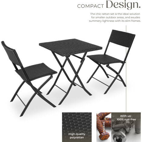 Garden Furniture Set Trevi - 2 chairs, 1 table, bistro set, foldable - garden tables and chairs, garden furniture set, outdoor table and chairs - black