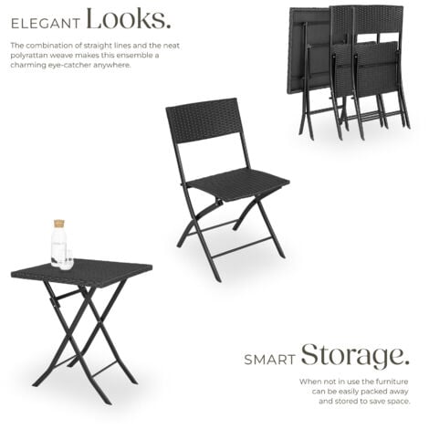 Garden Furniture Set Trevi - 2 chairs, 1 table, bistro set, foldable - garden tables and chairs, garden furniture set, outdoor table and chairs - black