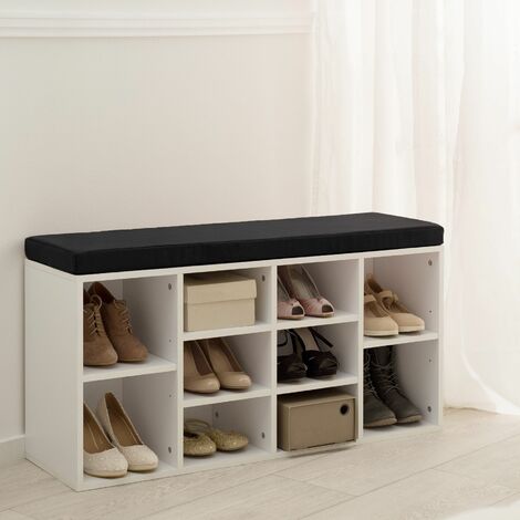 Shoe Rack - storage cabinet for 10 pairs of shoes, bench with seat cushion, 103.5 x 48 x 30 cm - shoe cabinet, shoe cupboard, shoe storage cabinet - black/white