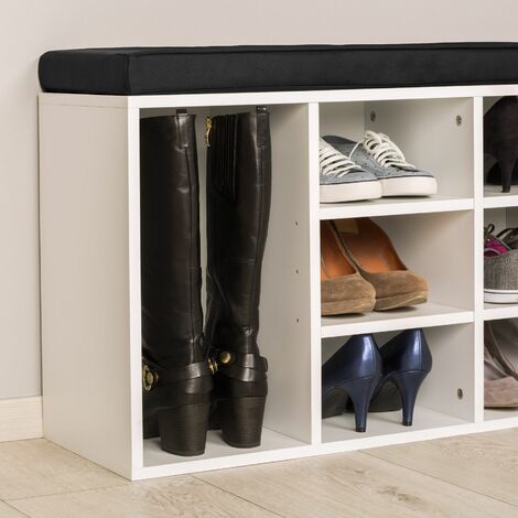 Shoe Rack - storage cabinet for 10 pairs of shoes, bench with seat cushion, 103.5 x 48 x 30 cm - shoe cabinet, shoe cupboard, shoe storage cabinet - black/white