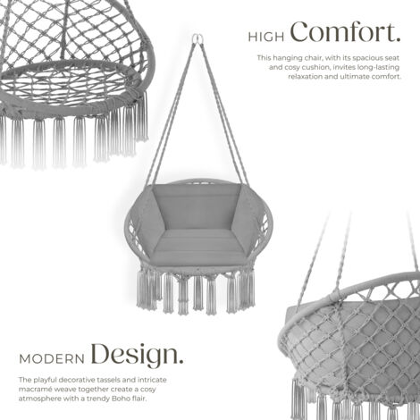 Swing Chair Grazia - seat and back cushions, stable, durable hanging chair - garden swing seat, hanging egg chair, garden swing chair - grey