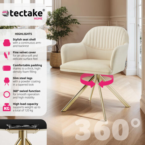 Armchair Lona - upholstered, fully rotatable, high backrest - Swivel chair, Office chair, Dining chair - cream/gold per piece