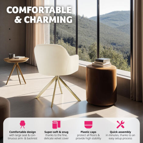 Armchair Lona - upholstered, fully rotatable, high backrest - Swivel chair, Office chair, Dining chair - cream/gold per piece