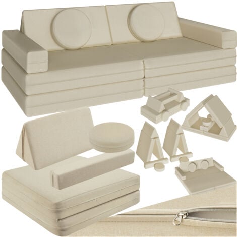 Kids Sofa Lilly - 8-piece, flexible arrangement play sofa, thick padding, removable covers - Children's sofa, children's seating group, relaxation sofa - 120 cm beige