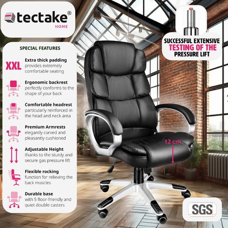 Office Chair Jonas - stepless height adjustment, ergonomic, thick padding - desk chair, computer chair, swivel chair - black