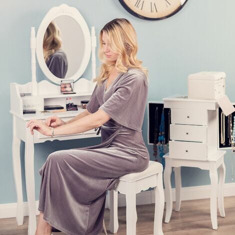 Dressing Table - with mirror and stool, antique look, 4 drawers - chest of drawers, dressing table mirror, white dressing table