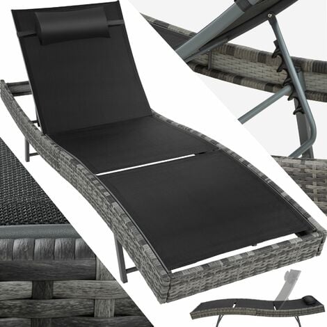 Sun lounger Delphine rattan - reclining sun lounger, garden lounge chair, sun chair - dark grey
