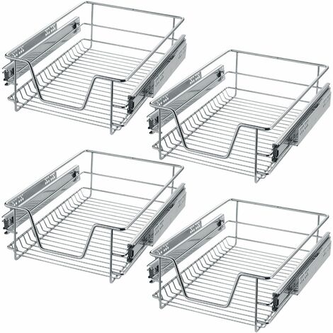 4 Sliding wire baskets with drawer slides - sliding wire baskets, drawer slides, kitchen drawer runners - 37 cm - grey