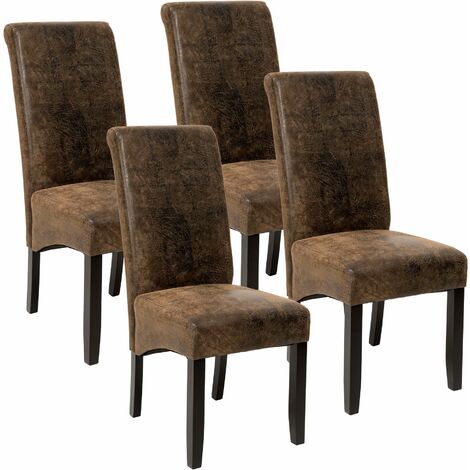 Dining Chairs Set of 4 - ergonomic, high backrest, padded faux leather - dining room chairs, kitchen chairs, dining table chairs - antique brown
