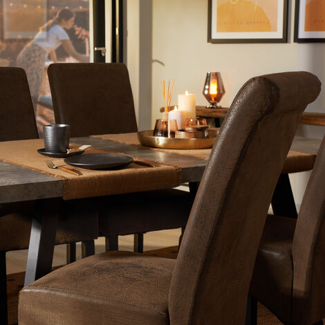 Dining Chairs Set of 4 - ergonomic, high backrest, padded faux leather - dining room chairs, kitchen chairs, dining table chairs - antique brown
