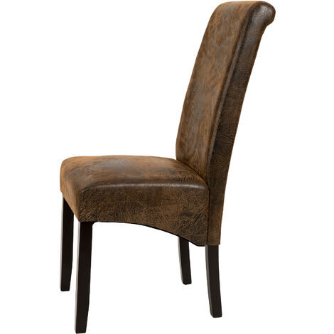 Dining Chairs Set of 4 - ergonomic, high backrest, padded faux leather - dining room chairs, kitchen chairs, dining table chairs - antique brown