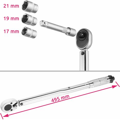 Torque Wrench Set - 5-piece, 125 mm extension, 3 sockets, including case - Torque wrench set, wrench set, torque wrench