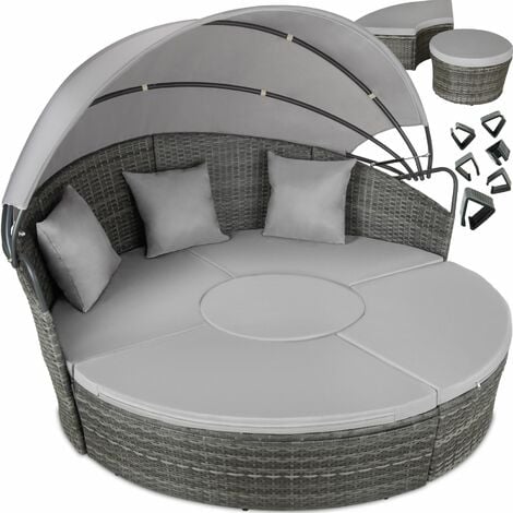 Rattan Sun Lounger Island Aluminium Garden Lounge Chair Double Grey - Garden Furniture Rattan Sun Loungers