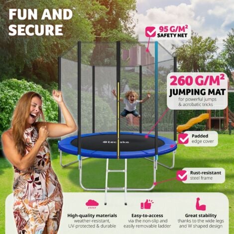 Trampoline - with safety net, including entry ladder - 8ft trampoline, kids trampoline, garden trampoline - 244 cm